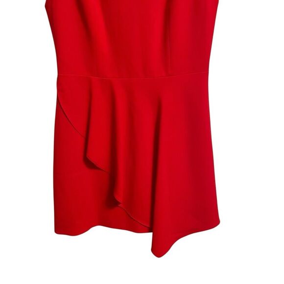 Alice and Olivia Callie Sleeveless Asymmetric Overlay A-line Dress Cherry Red 4 - Picture 4 of 7
